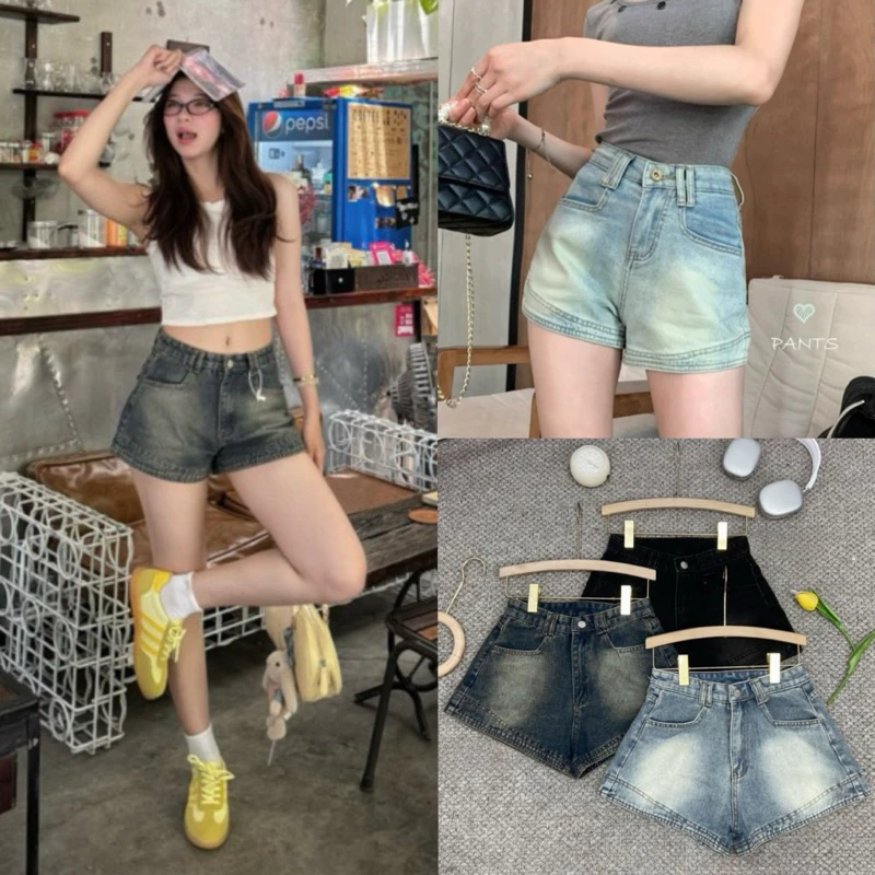 Quần short jeans mài trơn lưng cao tôn eo hàng QC, Lipeo.store