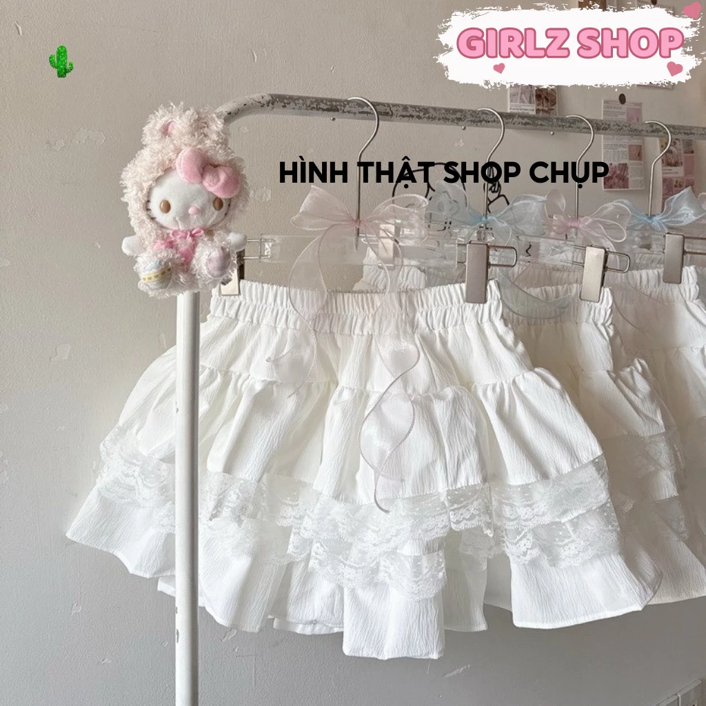 Chân Váy Nữ 3 tầng viền Ren chất Voan bồng bềnh tiểu thư GirlZ Shop, Váy nữ cạp chun(có quần trong) phong cách tiểu thư