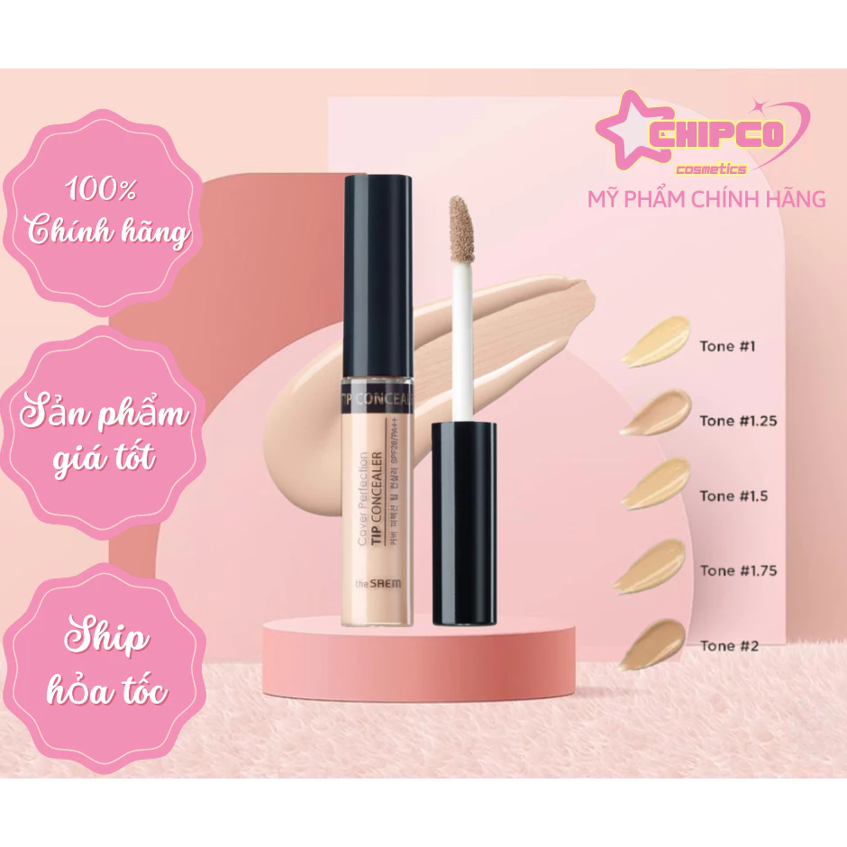 Kem Che Khuyết Điểm The Saem - Kem CKĐ The Seam Cover Perfection Tip Concealer SPF28 PA++ 6.5g