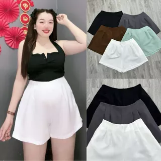 Quần Short Đùi Nữ Xếp Ly Dáng A Năng Động Cá Tính Chất Liệu Tuyết Chéo(Có Bigsize)Lưng Thun Cạp Cao Co Giãn 50-95kg QDXL