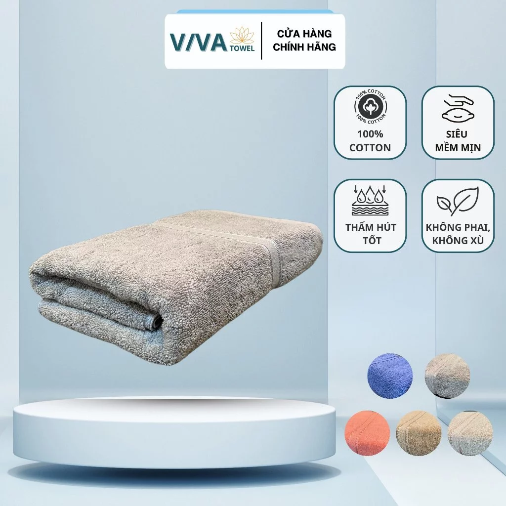 Khăn Tắm To, Khăn Tắm Cotton VIVA TOWEL, Mềm Mại, Dày Dặn Thấm Hút Tốt, Không Phai Màu Dùng Cho Bé Gia Đình Spa 70x140cm