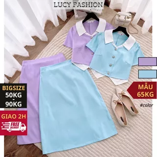 Set đồ bộ bigsize nữ dự tiệc đi chơi kiểu cổ sơ mi trắng chất cotton lạnh 3 màu LUCY FASHION 50 - 90 kg