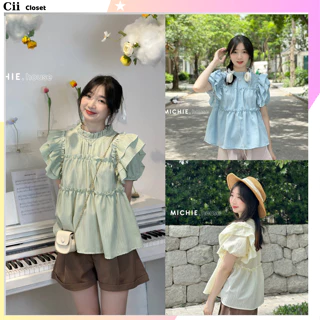 Áo babydoll tay phồng chất đũi mát, phong cách nhẹ nhàng tiểu thư