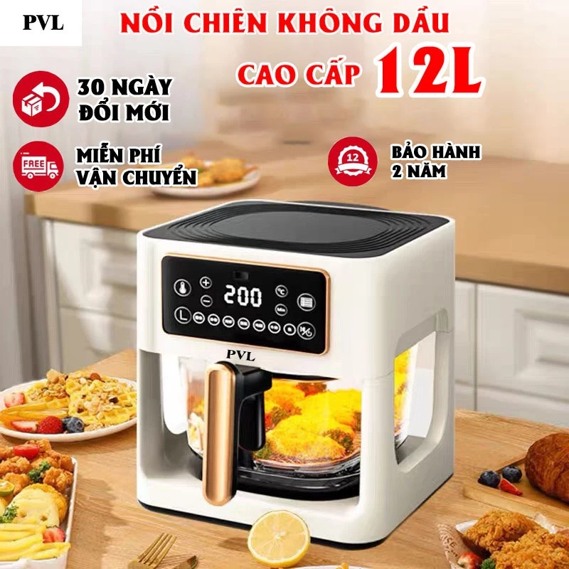 Nồi Chiên Không Dầu PVL, dung tích 12L lồng kính xuyên thấu, chiên đều 360 độ [ Bảo hành 12 tháng ]
