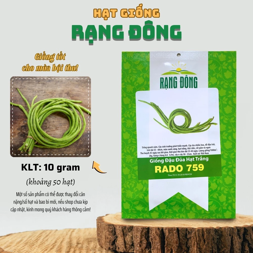 Hạt giống Đậu Đũa Hạt Trắng Rado 759 (10g~50 hạt) trái sai, đậu quả tốt - Hạt giống Rạng Đông