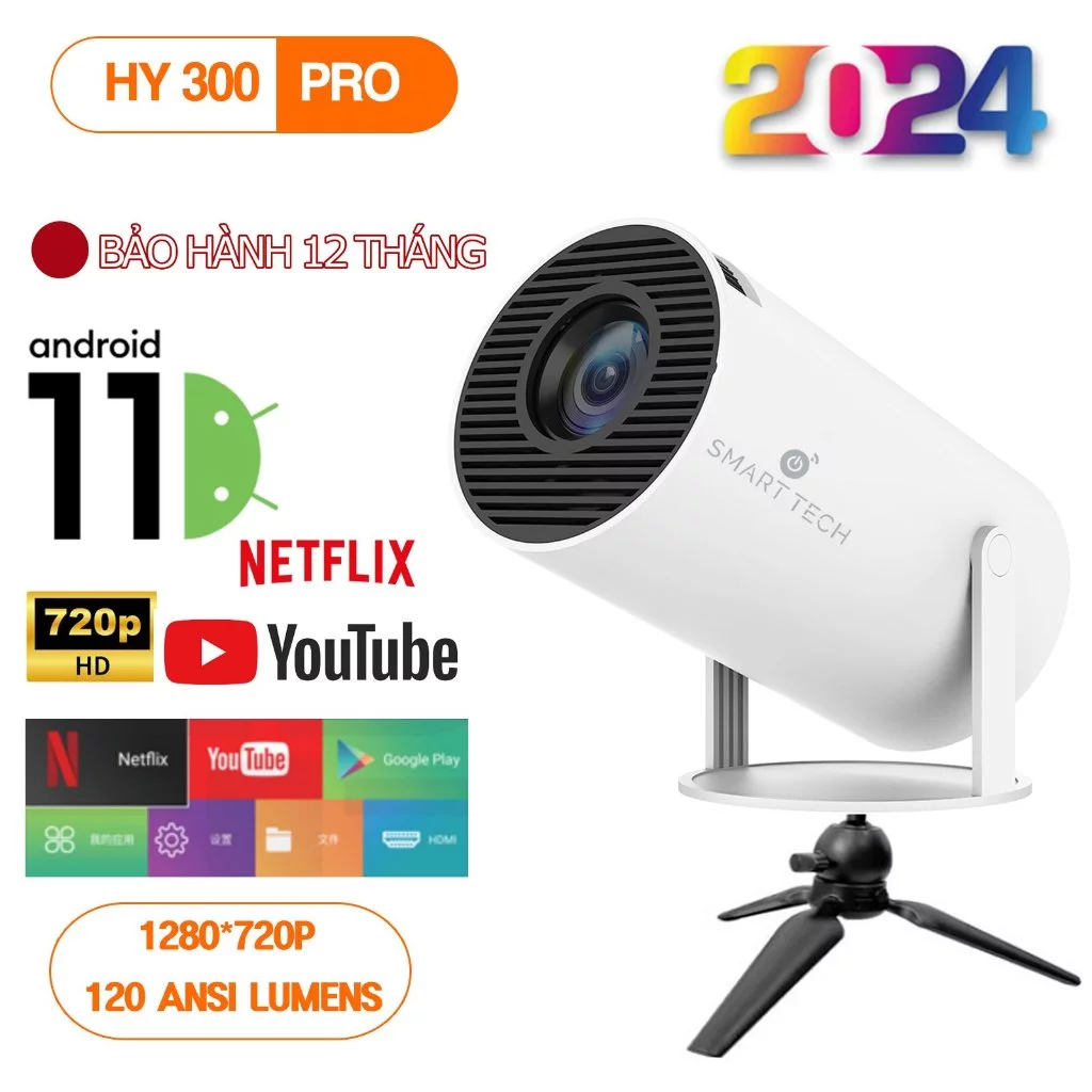 [Giảm 20%/ Giới hạn 6/7 ~ 8/7] Máy chiếu mini HY320 / HY300 PRO Full HD android 11.0 độ sáng 160 ANSI lumens