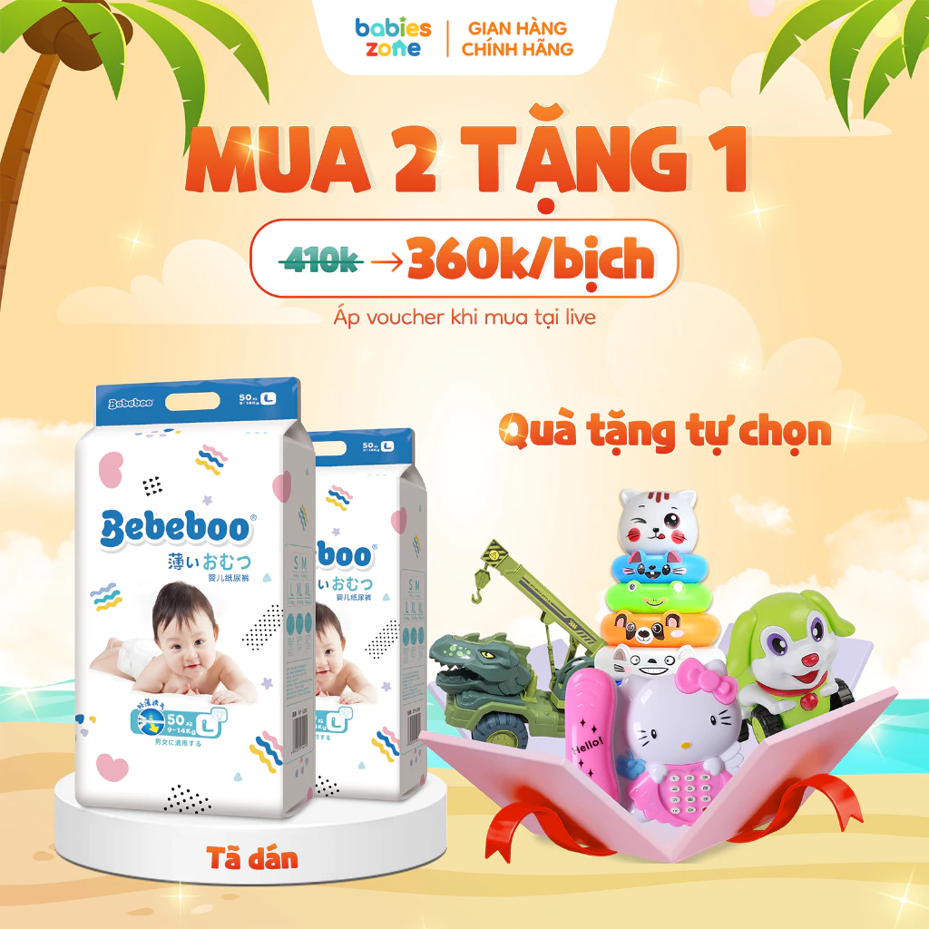 [2 BỊCH + TẶNG 8 MIẾNG] Tã/bỉm dán BEBEBOO thương hiệu Nhật Bản siêu thấm hút, khóa ẩm nhanh 3 lần - Đủ size