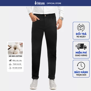 Quần jeans nam Vulcano cao cấp màu đen trơn chất cotton co giãn 3007B
