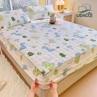 Bộ ga gối cotton đũi chần bông LIDACO siêu mềm mại dùng được nệm 15cm