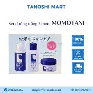 Set dưỡng trắng da MOMOTANI Nhật Bản 3 món tẩy trang, toner, kem dưỡng ẩm Dropme