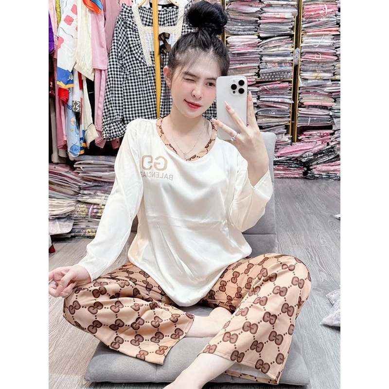 Đồ Bộ Pijama mặc nhà chất lụa tơ mát cổ tròn phom 40-60kg