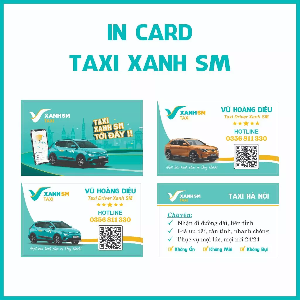 In Danh thiếp, Name card, Card Taxi Xanh SM, Business Card