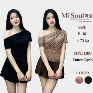 Áo Thun Lệch Vai Nhún Eo Cotton Lạnh Siêu Mát Bigsize, Áo Cổ Thuyền Dúm Eo Hở Vai Misoul 280