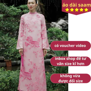 Áo dài Hồng Sư tơ thêu cao cấp 4 tà- cover Xéo Xọ Nữ Dress