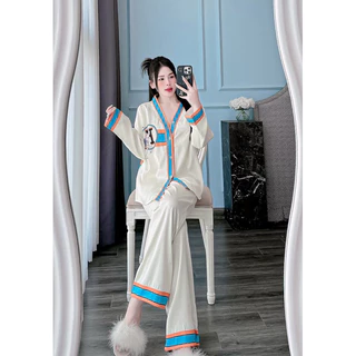 Bộ Lụa Xước Pyjama, Bộ Đồ Ngủ Lụa Xước Dễ Thương 40-60kg