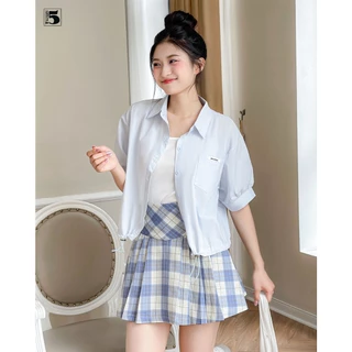 Áo sơ mi ngắn tay kèm áo 2 dây trong, 1 túi ốp ngực logo miumiu Twenty.5 -  5920