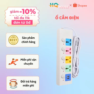 Ổ Cắm Điện Đa Năng 4 ổ cắm điện kèm 2 cổng USB Thông Minh - Dây Dài 1M8 - Chống Giật