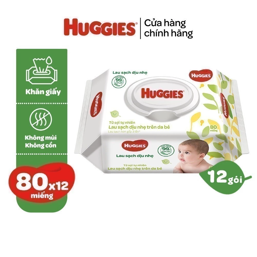 Khăn giấy ướt Huggies 80 tờ không mùi cho trẻ sơ sinh