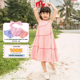 Váy bé gái mùa hè RIOMIO dáng babydoll sát lách vải đũi mềm mịn thoáng mát cho bé từ 3-9 tuổi RV609