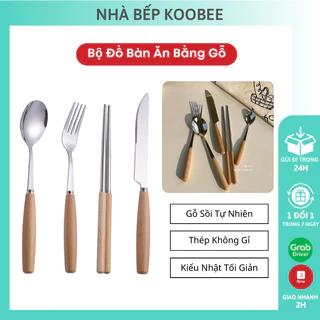 Bộ Đồ Ăn Dao Đũa Thìa Nĩa Inox Cán Gỗ Sồi KOOBEE Chống Mốc Cách Nhiệt Phong Cách Hàn Quốc Cao Cấp| 082