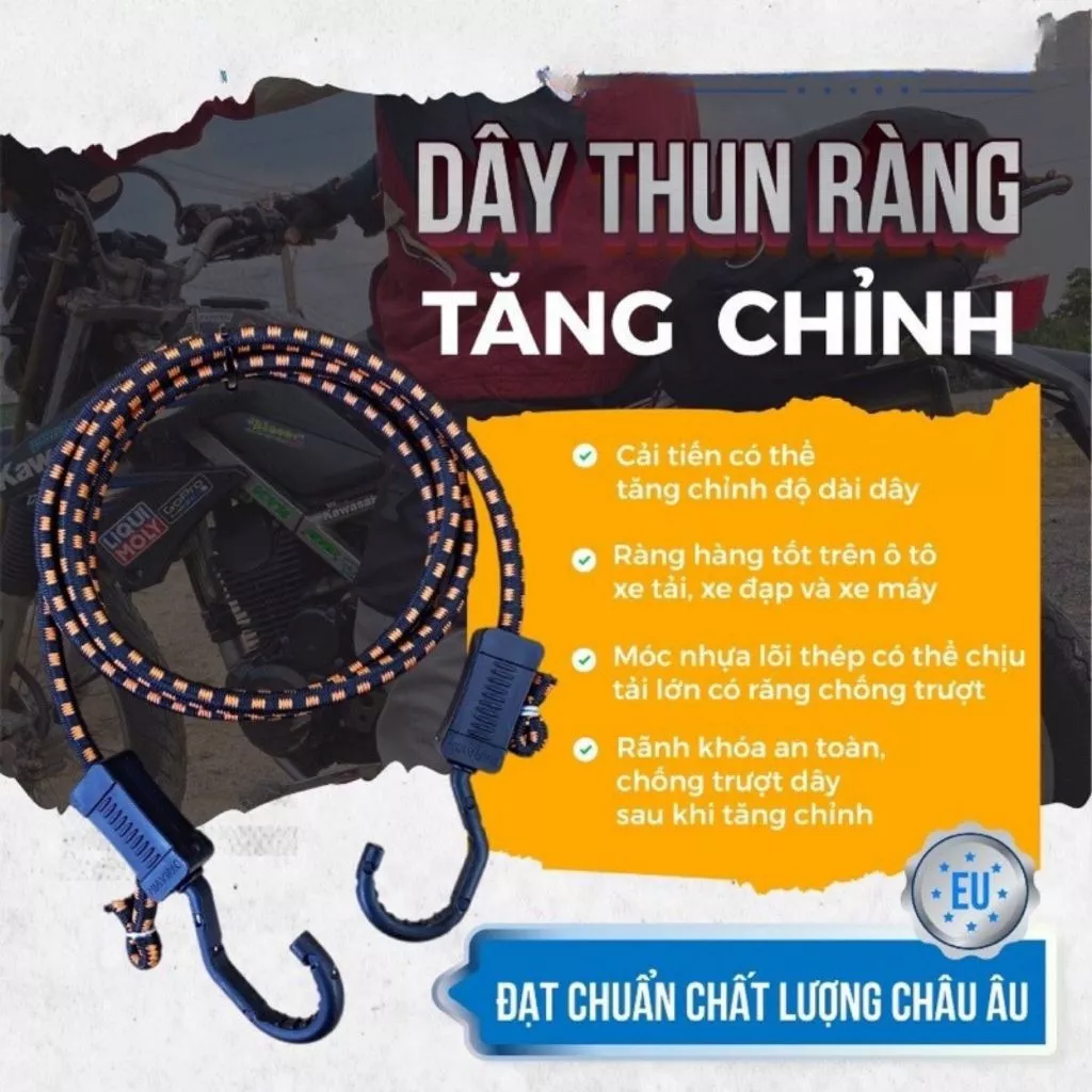 Dây Thun Ràng Tăng Chỉnh DARAVIN, Dây Ràng Đồ Xe Máy, Dây Chằn Hàng Móc Nhựa Lõi Thép Chịu Tải Lớn [Chính Hãng]