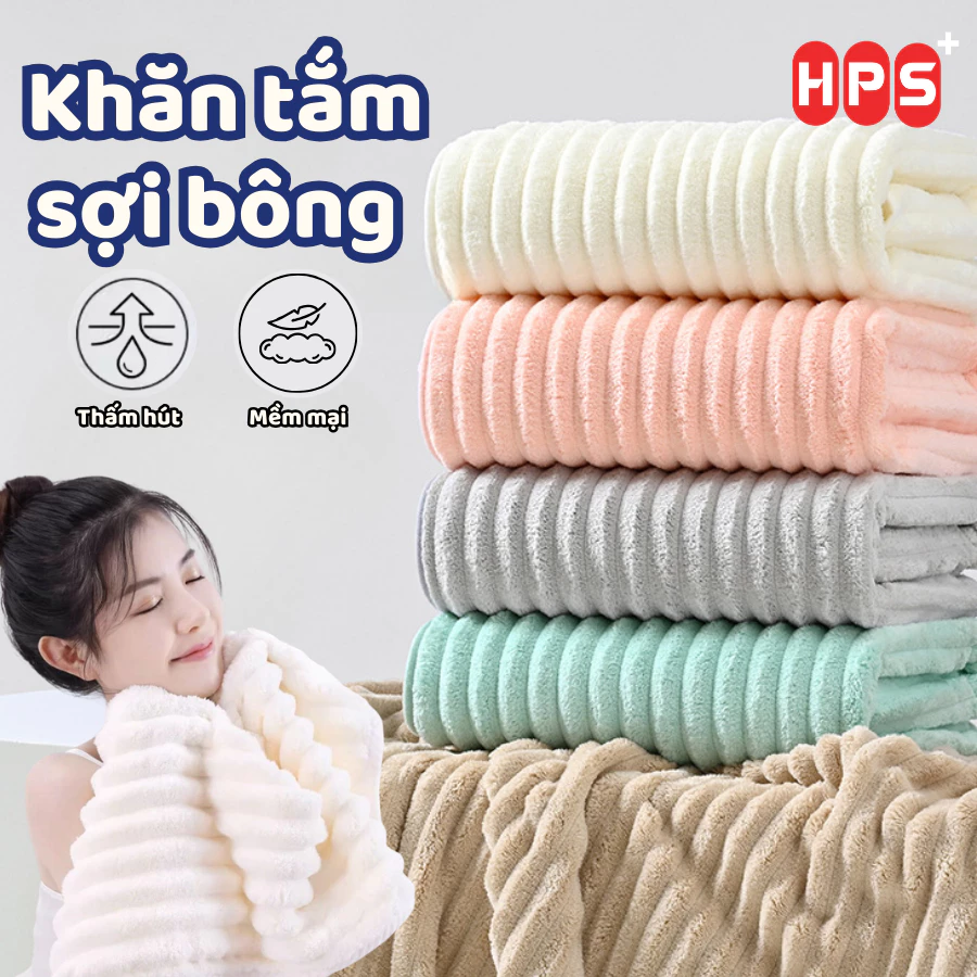 Khăn Tắm Siêu Thấm Hút Nước , Khăn Mặt Sợi Cuộn To, Chất Liệu Cao Cấp Không Rụng Lông