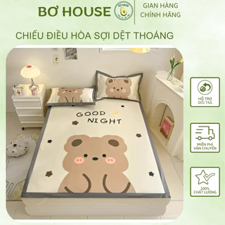 Chiếu điều hòa sợi dệt thoáng Bơ House mặt dưới thiết kế lưới thoáng khí chun cài 4 góc dễ thay trải - sp 36