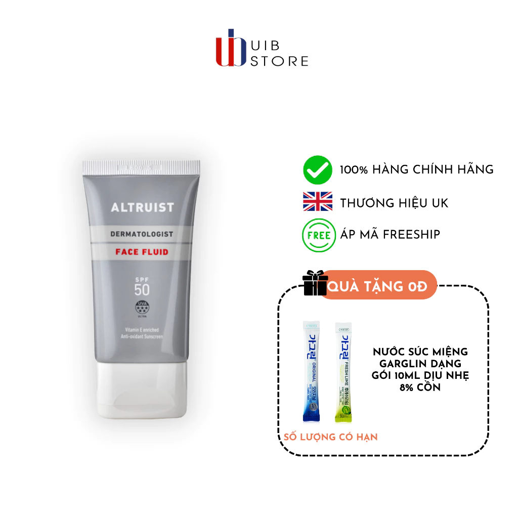 Kem Chống Nắng Altruist Dermatologist Face Fluid SPF 50 50ml và xịt Altruist Invisible SPF 50 200ml