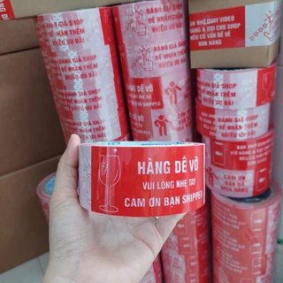 1 Cuộn băng keo màu đỏ chữ Hàng dễ vỡ và Cảm ơn bạn shipper, 1 cuộn 200gram