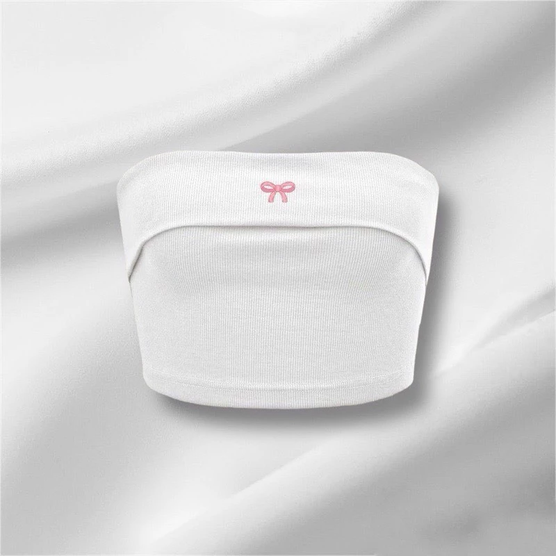 Áo ống thêu nơ hồng hot trend, áo cup (Không Mút) chất thun tăm co giãn A72