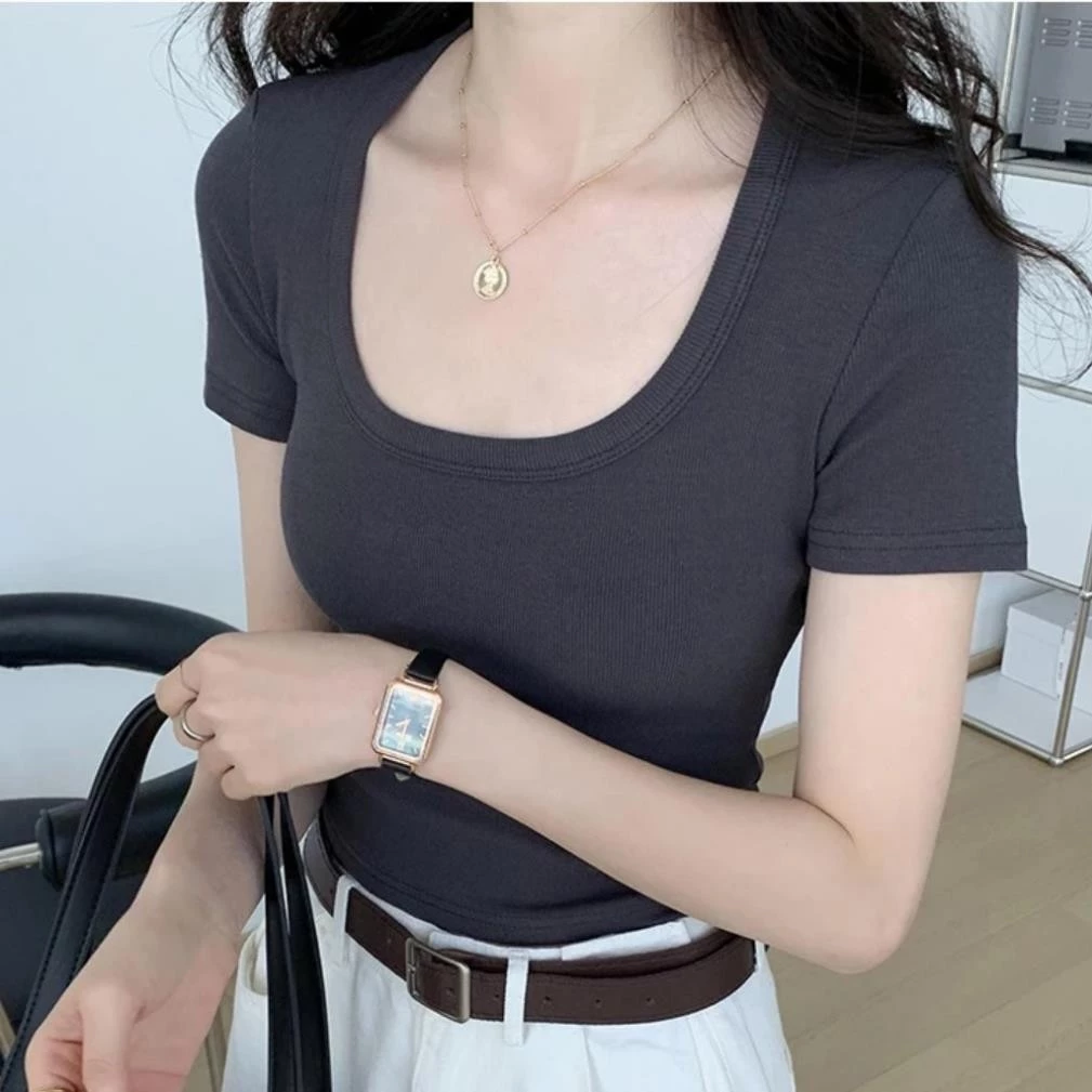 Áo Thun Nữ Cộc Tay Cổ Tròn Basic, Áo Croptop Trơn Dáng Ôm Body Chất Co Dãn siêu sang chảnh A05