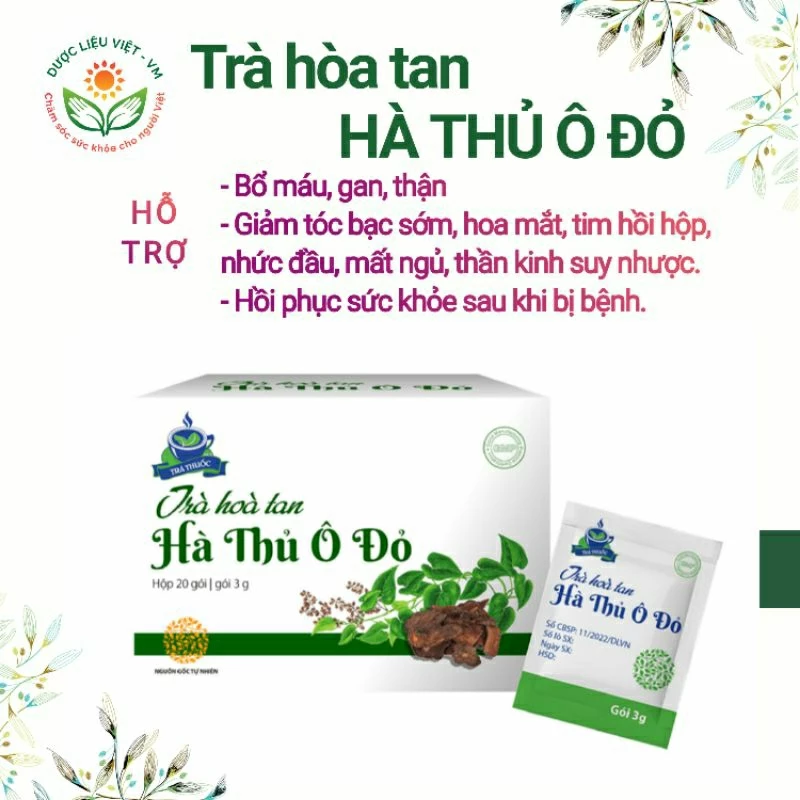 TRÀ HÒA TAN HÀ THỦ Ô - Hỗ trợ bổ máu, gan, thận, giảm tóc bạc sớm - Hộp 20 gói*3g