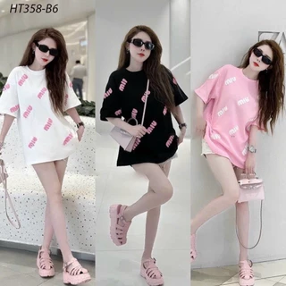 Áo thun form rộng in chữ meo chéo cực xinh , chất coton khô mềm mịn