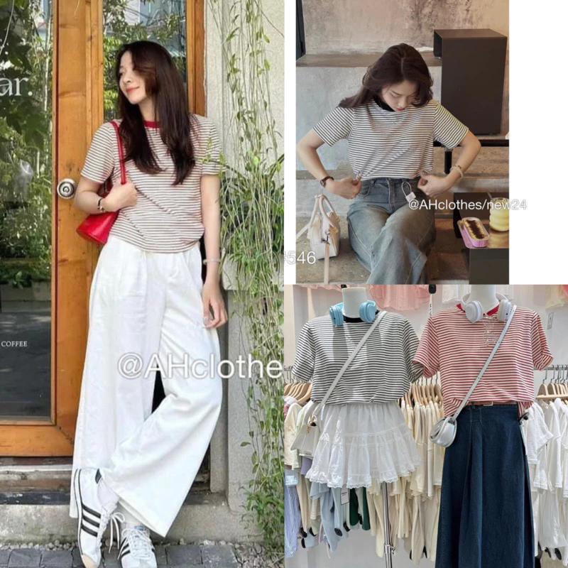 Áo Thun cổ Tròn kẻ sọc basic style Ulzzang A.546