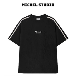 Áo Thun Nam Nữ  Micael Kẻ Sọc Local Brand Chất Liệu Cotton Form Oversize Màu Đen