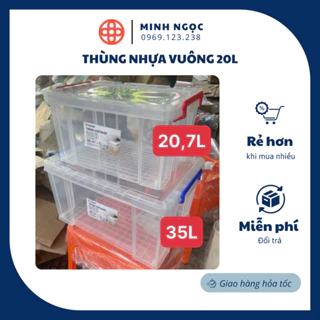 Thùng nhựa vuông 20L Việt Nhật trong suốt chắc chắn (41x31x24cm), thùng đựng bát đũa, đồ chơi(5370)