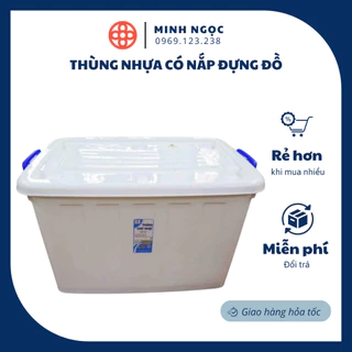 Thùng nhựa có nắp, có bánh xe Việt Nhật. Thùng 30l: 52 x 32 x 27cm. Thùng 55l: 60,5 x 42,5 x 31,5cm