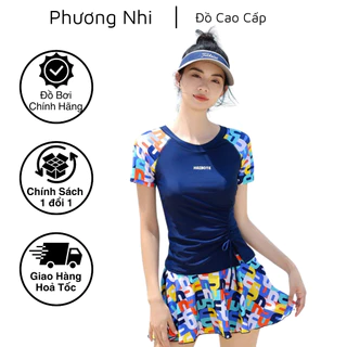 Bộ đồ bơi 2 mảnh chân váy áo cộc họa tiết hoa nổi bật, chất liệu thun cao cấp co giãn 4 chiều thoáng mát