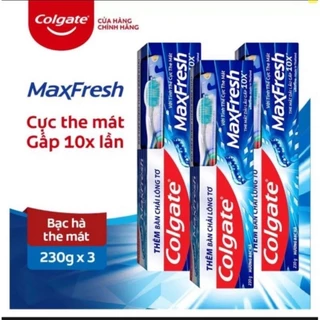 Kem đánh răng Colgate maxfresh bạc hà (3cây x 225g tặng bàn chải)