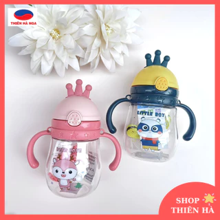 Bình tập uống nước uống sữa cho bé đi học 350ml cao cấp an toàn có ống hút dây đeo - Shop Thiên Hà