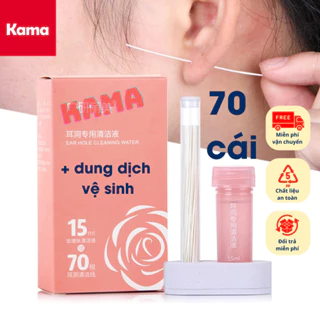 Bộ dụng cụ vệ sinh làm sạch lỗ tai xỏ khuyên tai gồm 70 que, dây vệ sinh kèm nước rửa hoa hồng KAMA