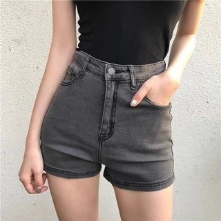 Quần short jean nữ big size lưng cao co dãn mạnh màu xám lông chuột 2900