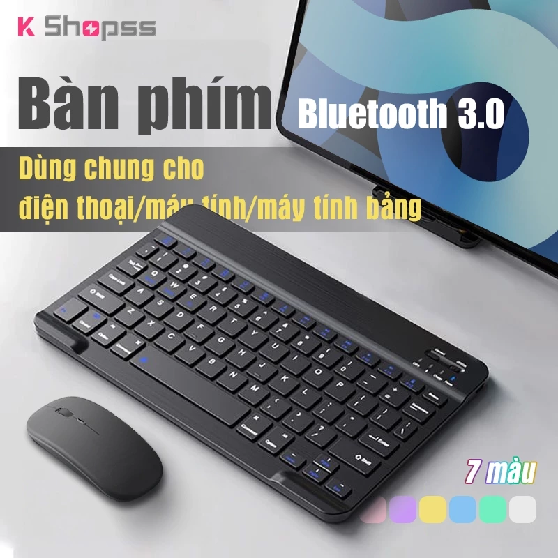 Bàn phím Bluetooth 10 inch Bluetooth 5.0 phạm vi kết nối hiệu quả 10 mét kèm theo chuột Bộ sản phẩm