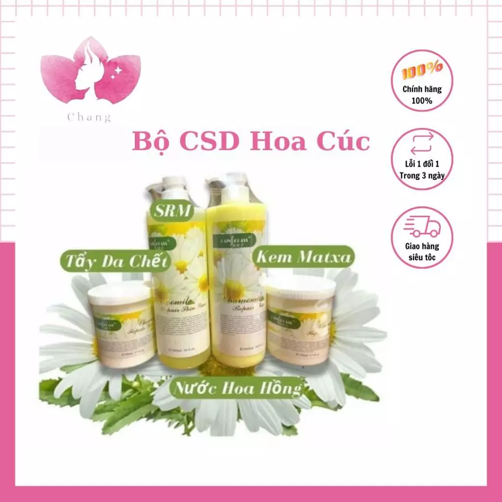 Bộ Chăm Sóc Da Hoa Cúc Dành Cho Spa TMV, [Sữa Rửa Mặt, Nước Hoa Hồng, Kem Massage, Tẩy Da Chết]