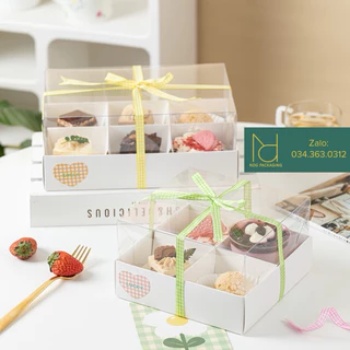 SET Hộp Giấy Nhiều Ngăn Kèm Nắp Mica Đựng Bánh Kem, Tiramisu, Mousse, Red Velvet