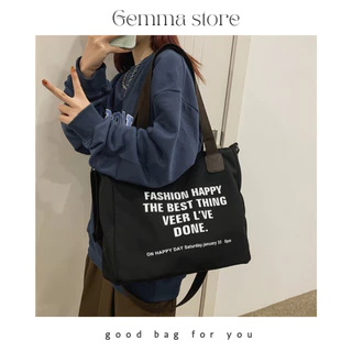 Túi tote túi vải canvas Đen đeo vai size to đựng đồ du lịch mẹ bỉm laptop đi chơi vải bố Gemma Store