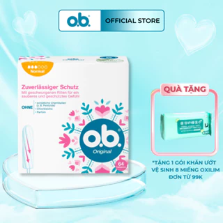 [Tampon o.b] Băng vệ sinh dạng ống tampon o.b original normal 3 giọt 64 cái, không cần đẩy, không hương liệu, chống trào