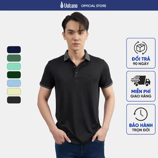 Áo thun polo nam đủ màu trơn chính hãng Vulcano chất cotton cao cấp mềm mát, viền cổ phối, slimfit code 3002