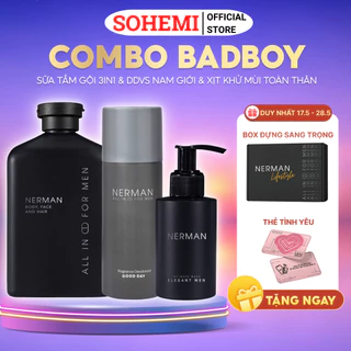 Combo Badboy Nerman - Sữa tắm gội 3in1 hương nước hoa cao cấp 350ml & Gel vệ sinh nam 100ml & Nước hoa khử mùi 100m