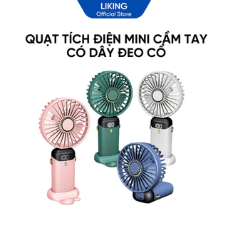 Quạt Tích Điện Mini Cầm Tay LIKING Có Dây Đeo Cổ Dung Lượng Pin 5000mAh